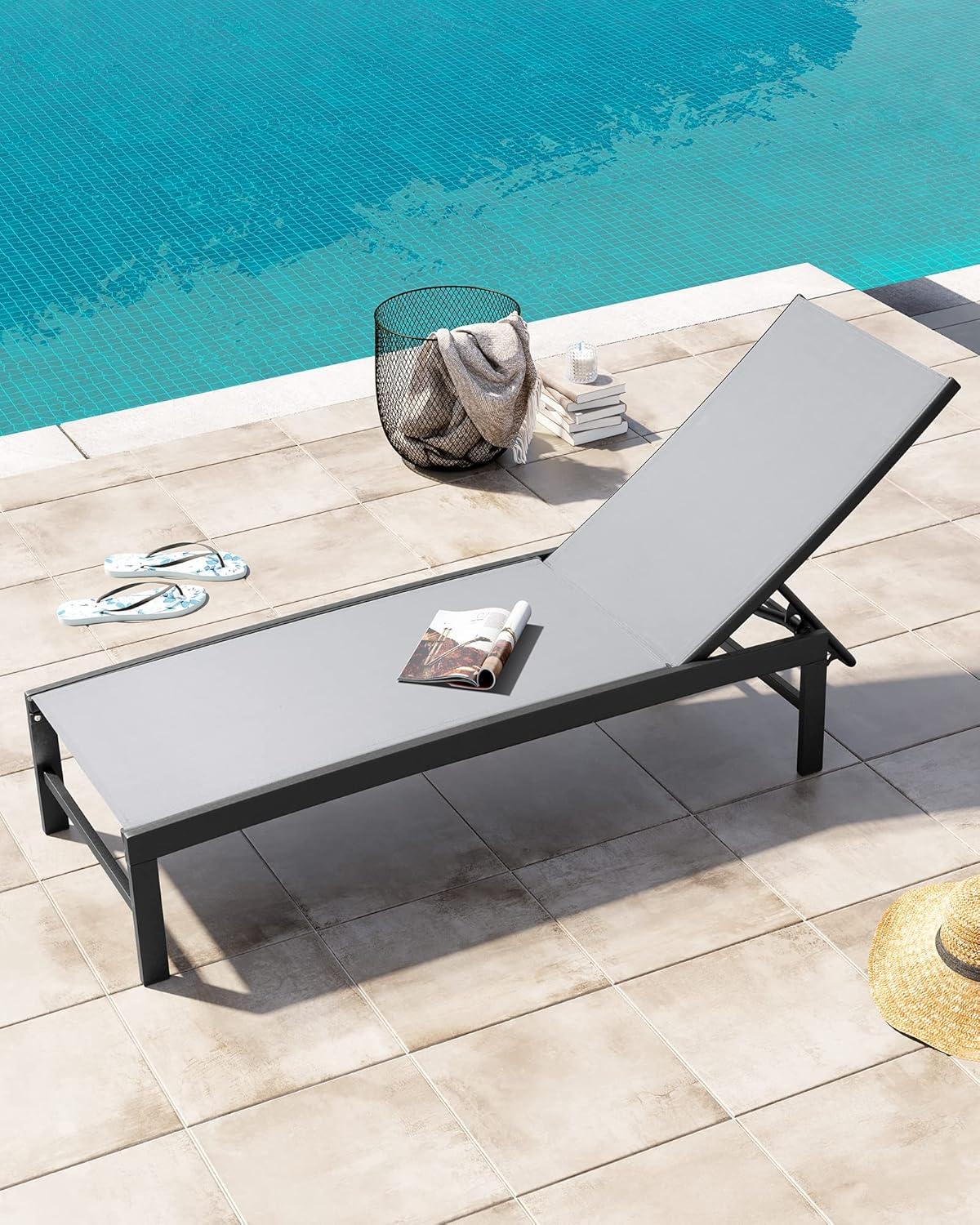 Crestlive Products Outdoor Patio Aluminum Adjustable Chaise Lounge Chair(1PC Light Gray)