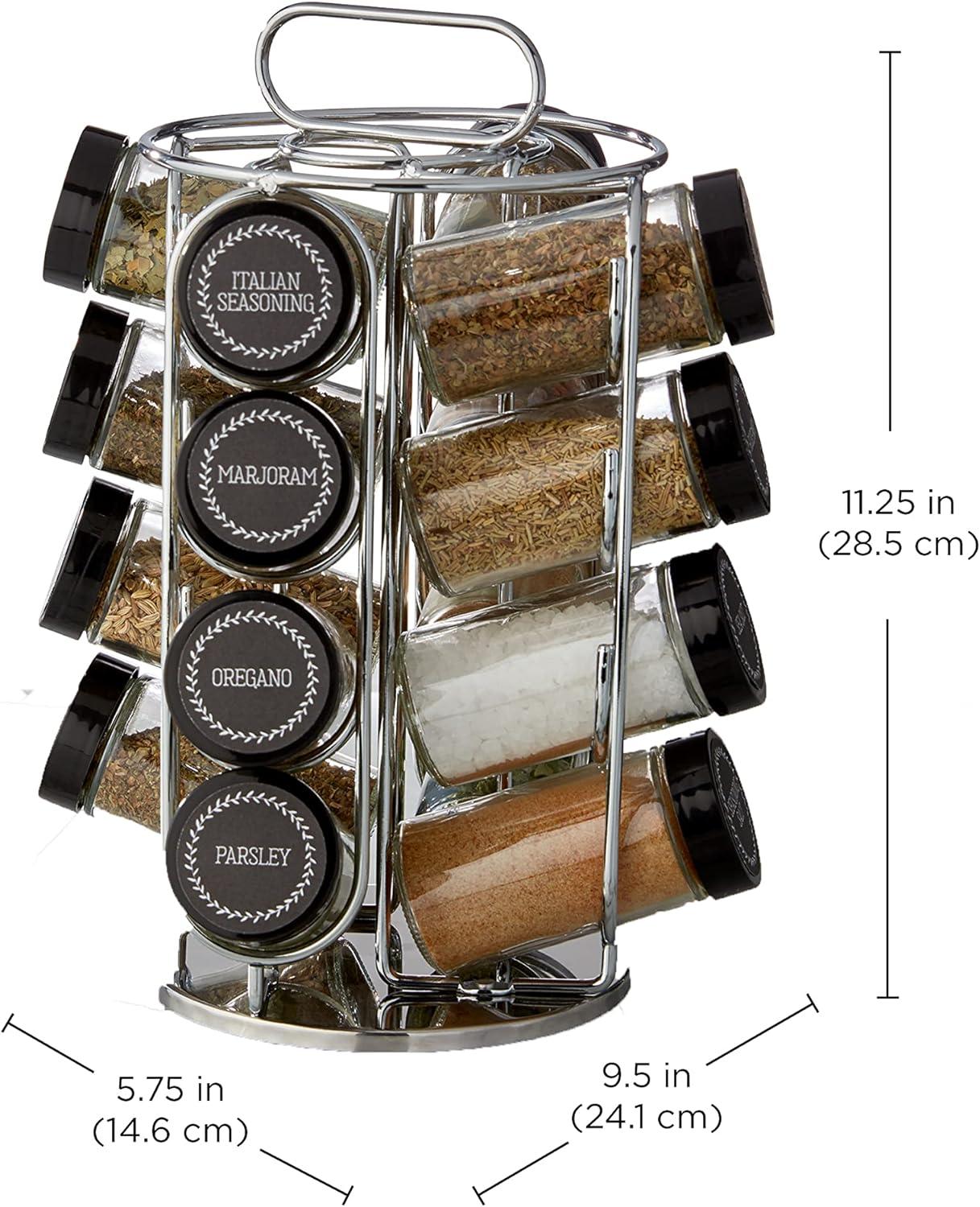 Chrome Revolving Countertop Spice Rack with 16 Glass Jars