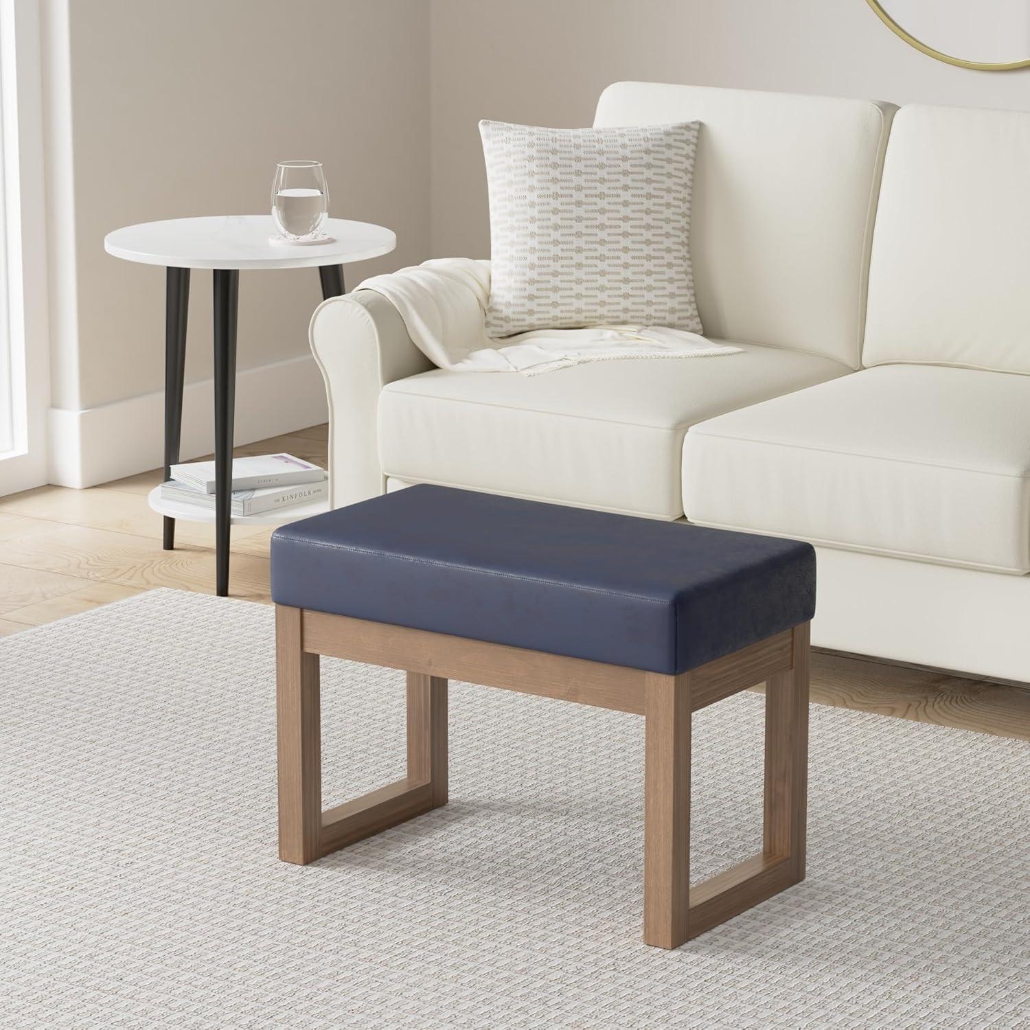 Simpli Home Milltown Ottoman Bench with Upholstered Seat and Solid Wood Frame