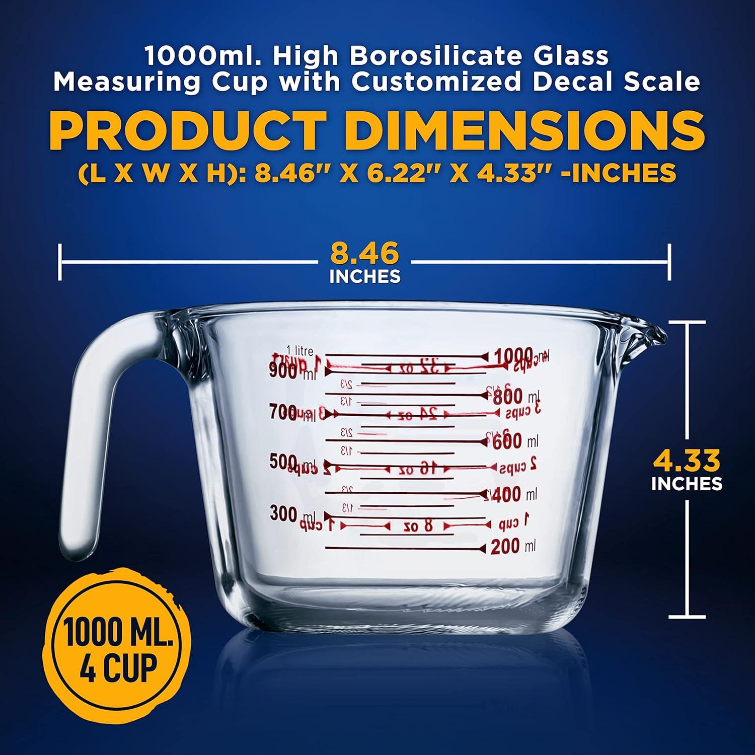 NutriChef 34.48 oz Clear Glass Measuring Cup with Handle