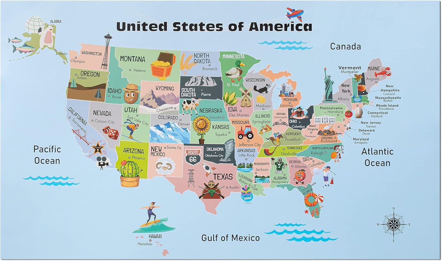 Mr. Pen- United States Map for Kids, 14.5”x 24.6”, Us Map for Kids Learning, Map of Usa, Wall Maps, Usa Map Poster