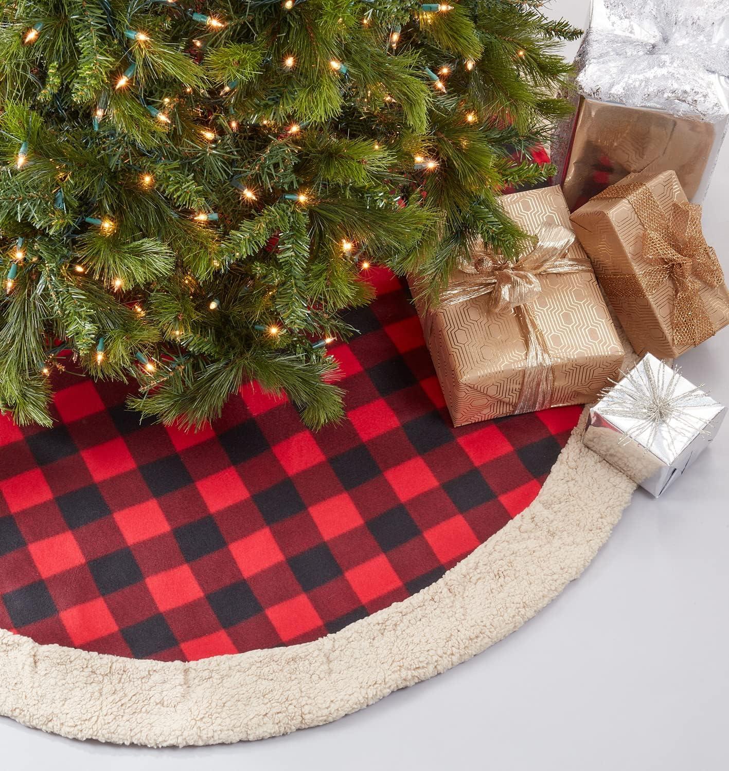 Red Buffalo Plaid Sherpa Border 72" Round Tree Skirt