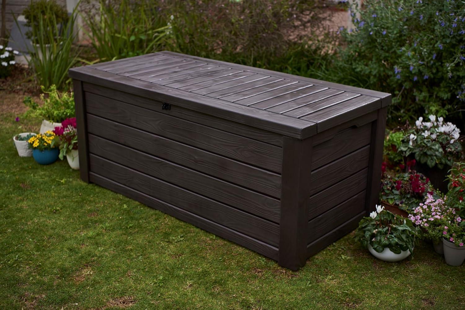 Keter Westwood 150 Gallon Large Durable Resin Outdoor Storage Deck Box For Furniture and Supplies