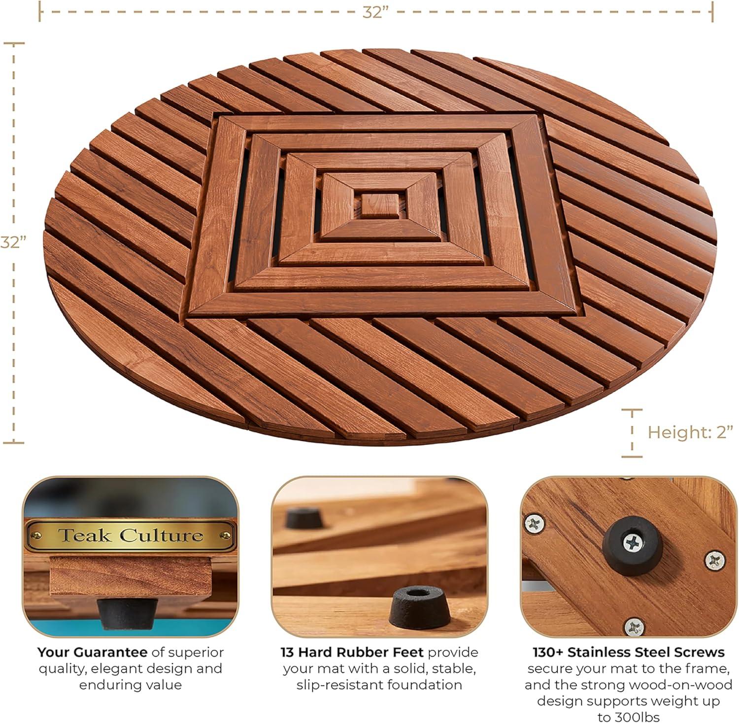 Extra-Large Round Teak Shower Mat with Teak Oil Finish