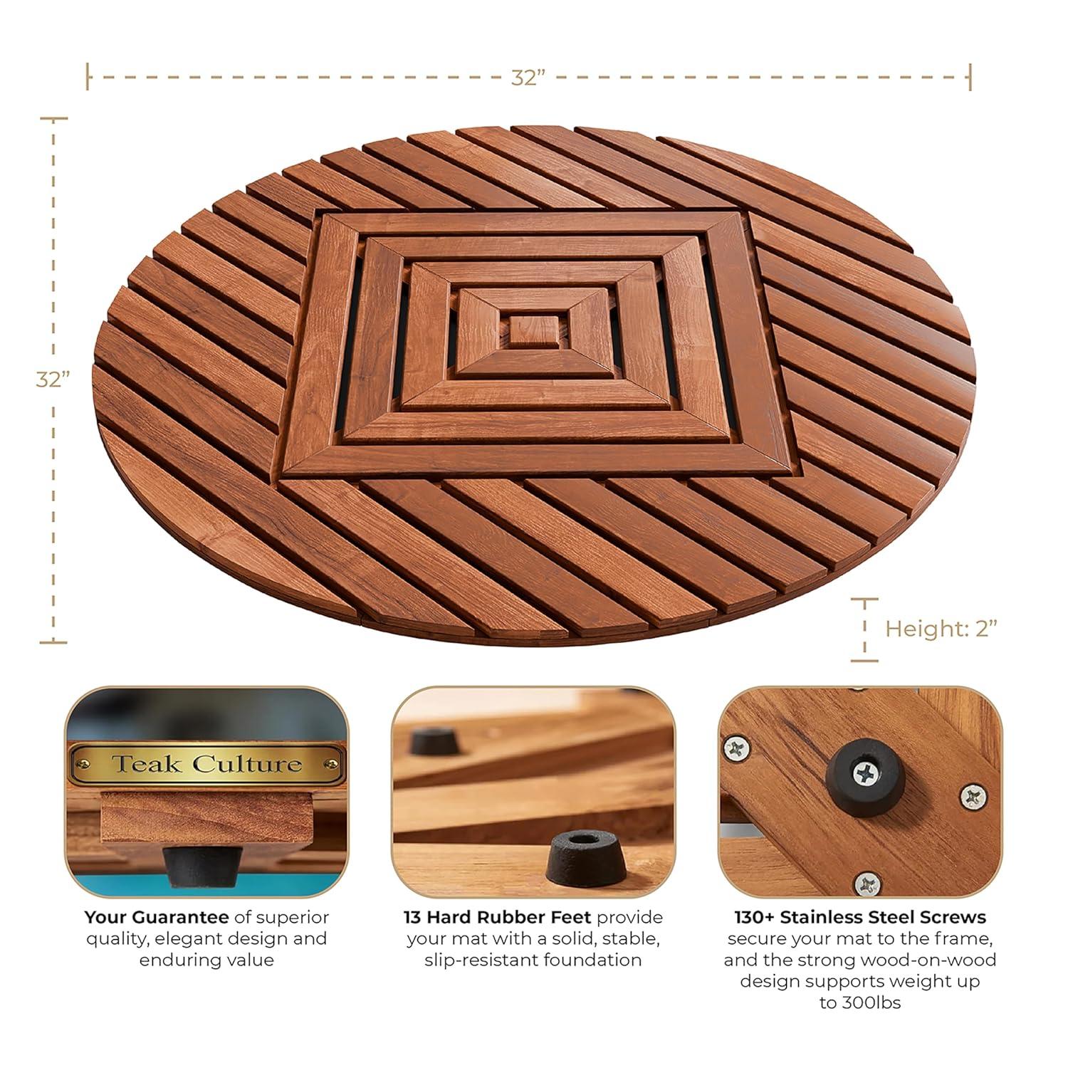 Extra-Large Round Teak Shower Mat with Teak Oil Finish