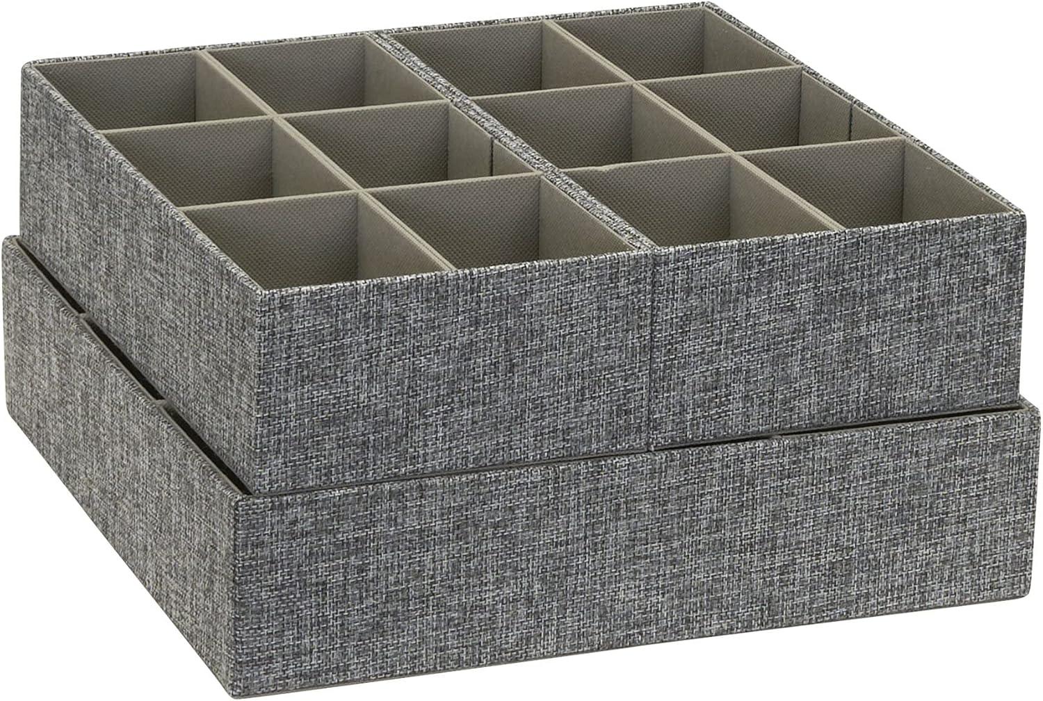 Household Essentials 3pc Drawer Organizer Set Graphite Linen: Stackable Decorative Boxes, Polyester, 12.6"x12.6" Rectangle