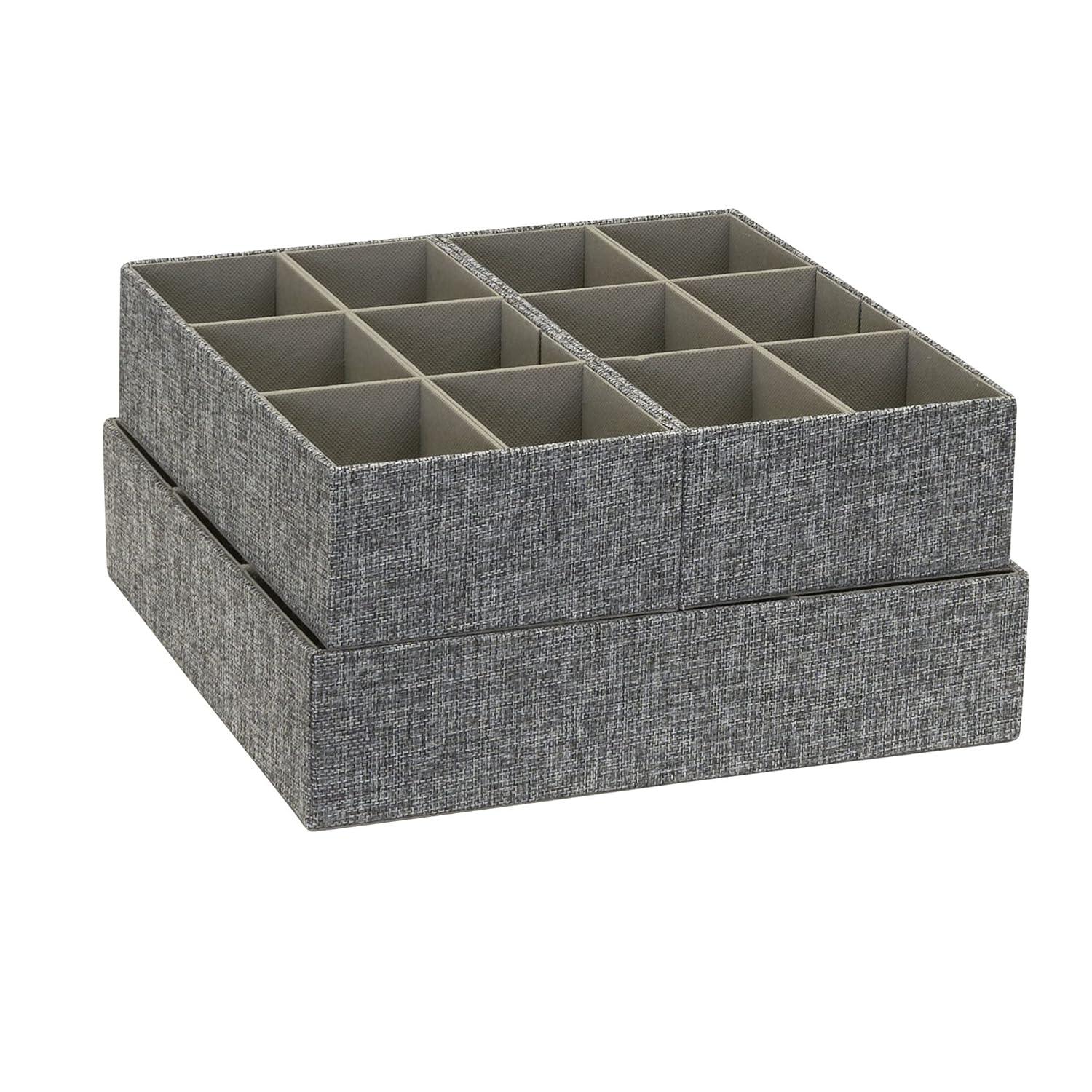Household Essentials 3pc Drawer Organizer Set Graphite Linen: Stackable Decorative Boxes, Polyester, 12.6"x12.6" Rectangle