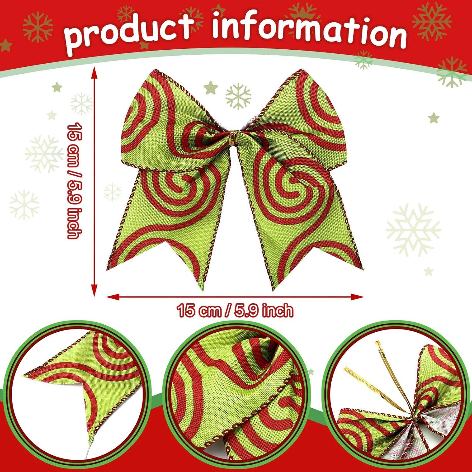 Sandistore Cute Cars 12pcs Christmas Tree Bows Ornaments 6 Inch Large Christmas Wreath Bows Red Green Xmas Tree Bows Christmas Glitter Dot Bows Ribbons Decoration For Garland Diamonds for Crafts