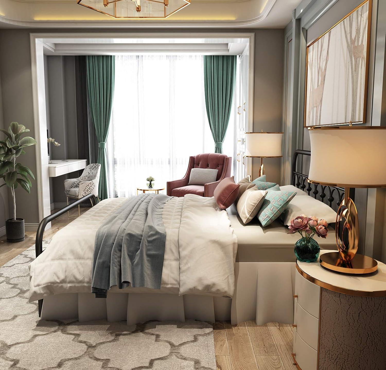 TUSEER Metal Bed Frame Full Size with Vintage Headboard and Footboard Platform Base Wrought Iron (Black)