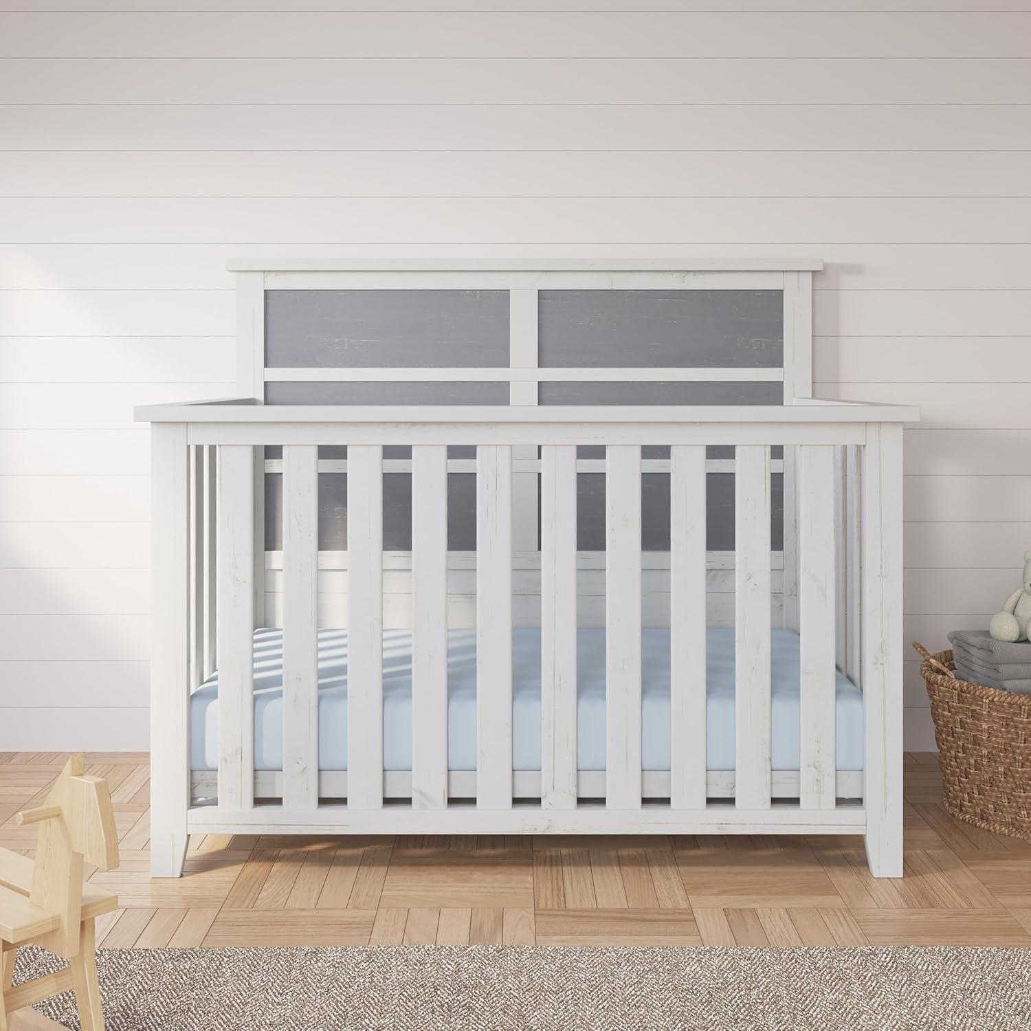 Child Craft Ocean Grove Crib and Dresser Nursery Set, 2-Piece, Includes 4-in-1 Convertible Crib and 6-Drawer Dresser, Grows with Your Baby (White/Gray)