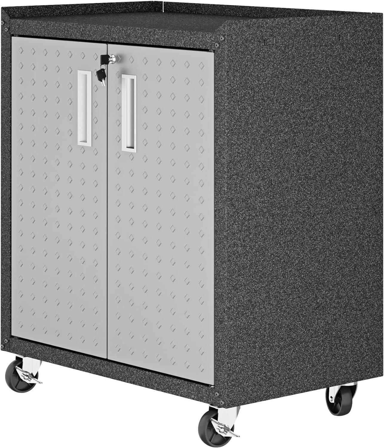 Manhattan Comfort Fortress 2-Door Metal Mobile Garage Cabinet in Gray Black/Grey 2-Door Cabinet