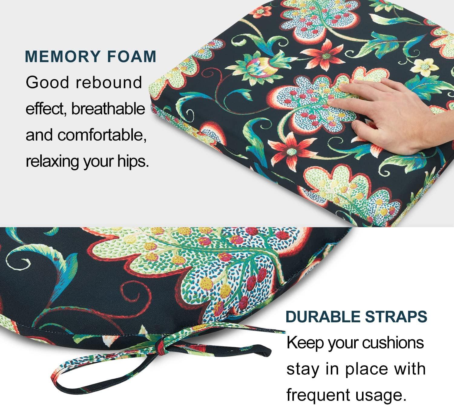 LOVTEX Outdoor Chair Cushions Set of 4, Waterproof Patio Chair Cushions with Ties, 17 x 16 x 2 inch, Floral