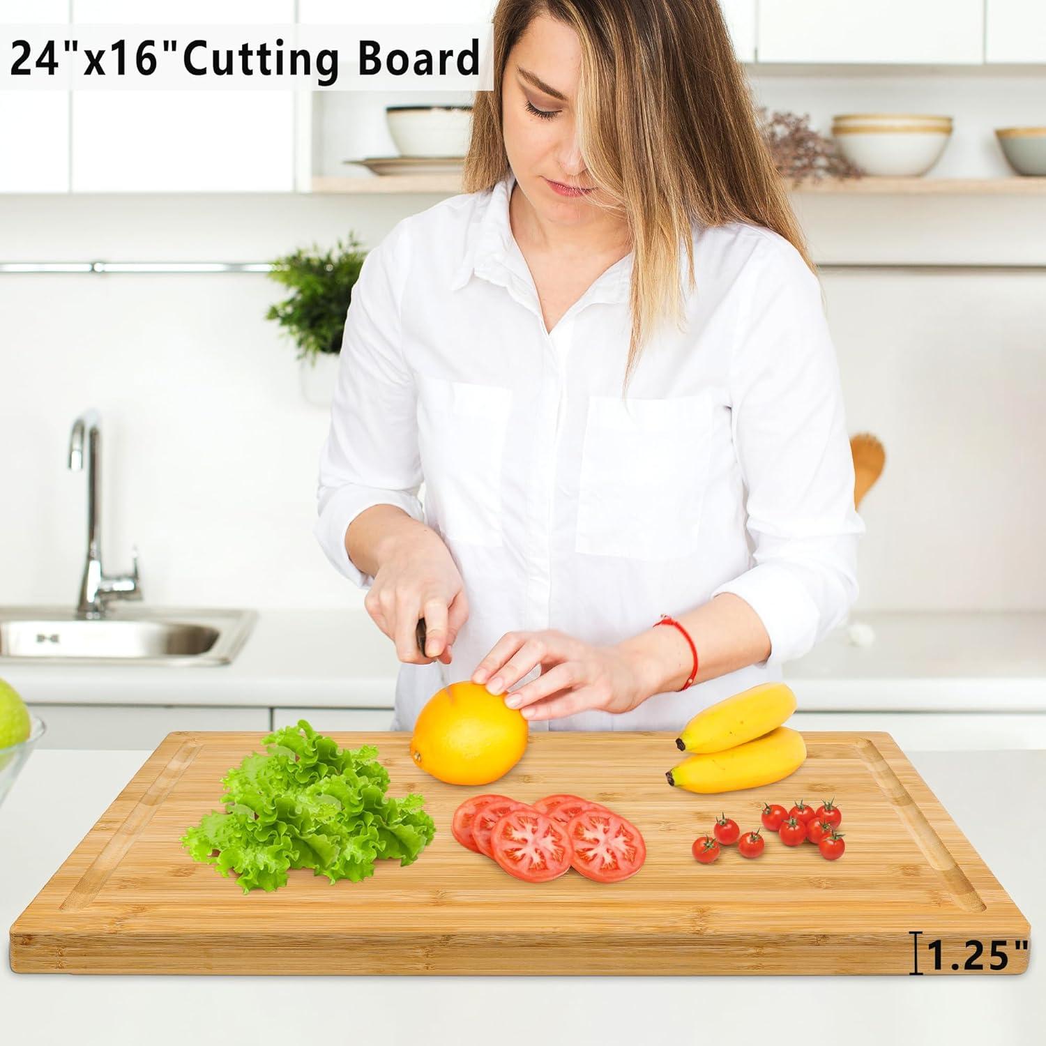 Extra Large Bamboo Cutting Board with Juice Groove and Handles