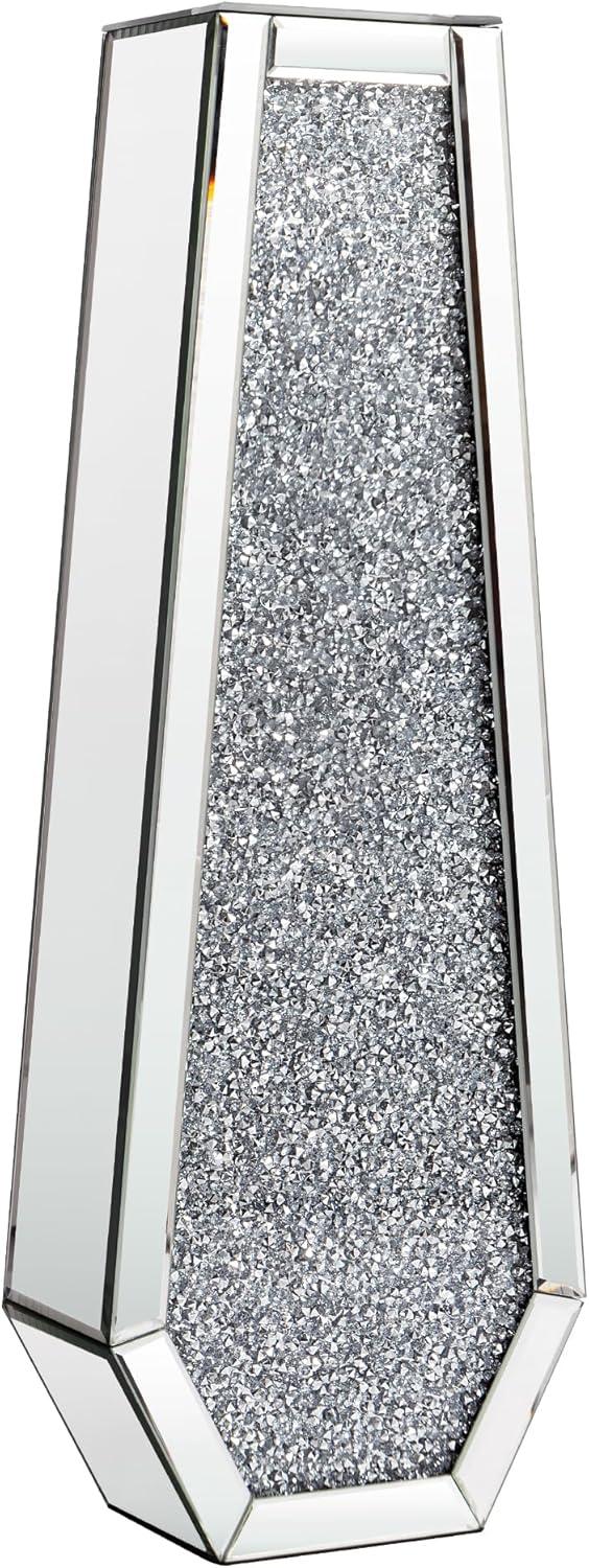 30" Tall Silver Glass Floor Vase with Crushed Diamond Mirror