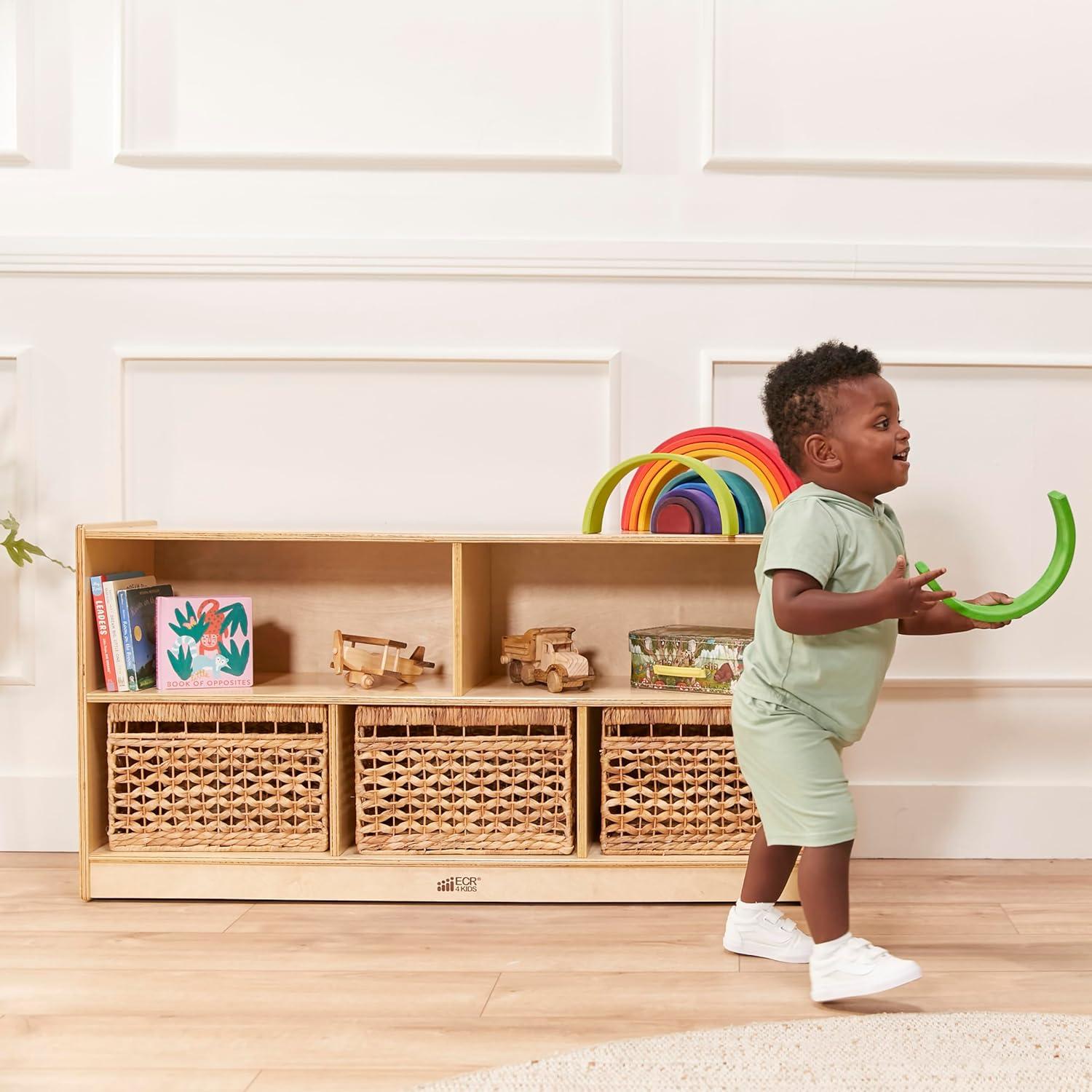 ECR4Kids Birch 5-Section Classroom Storage Cabinet with Casters, Organizer Shelf, Natural