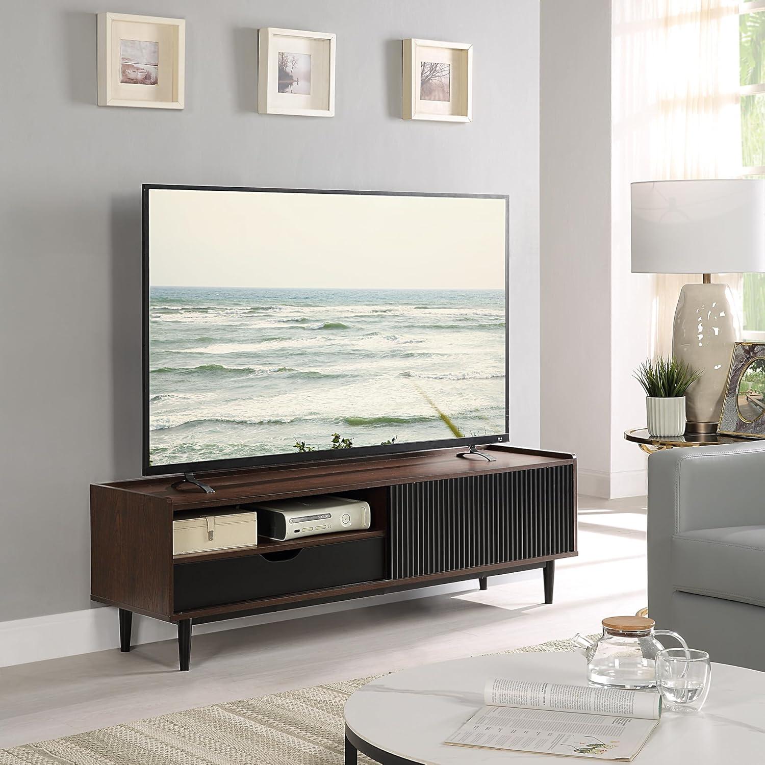 Duane Modern Ribbed TV Stand for TVs up to 55" Dark Brown/Black - Manhattan Comfort