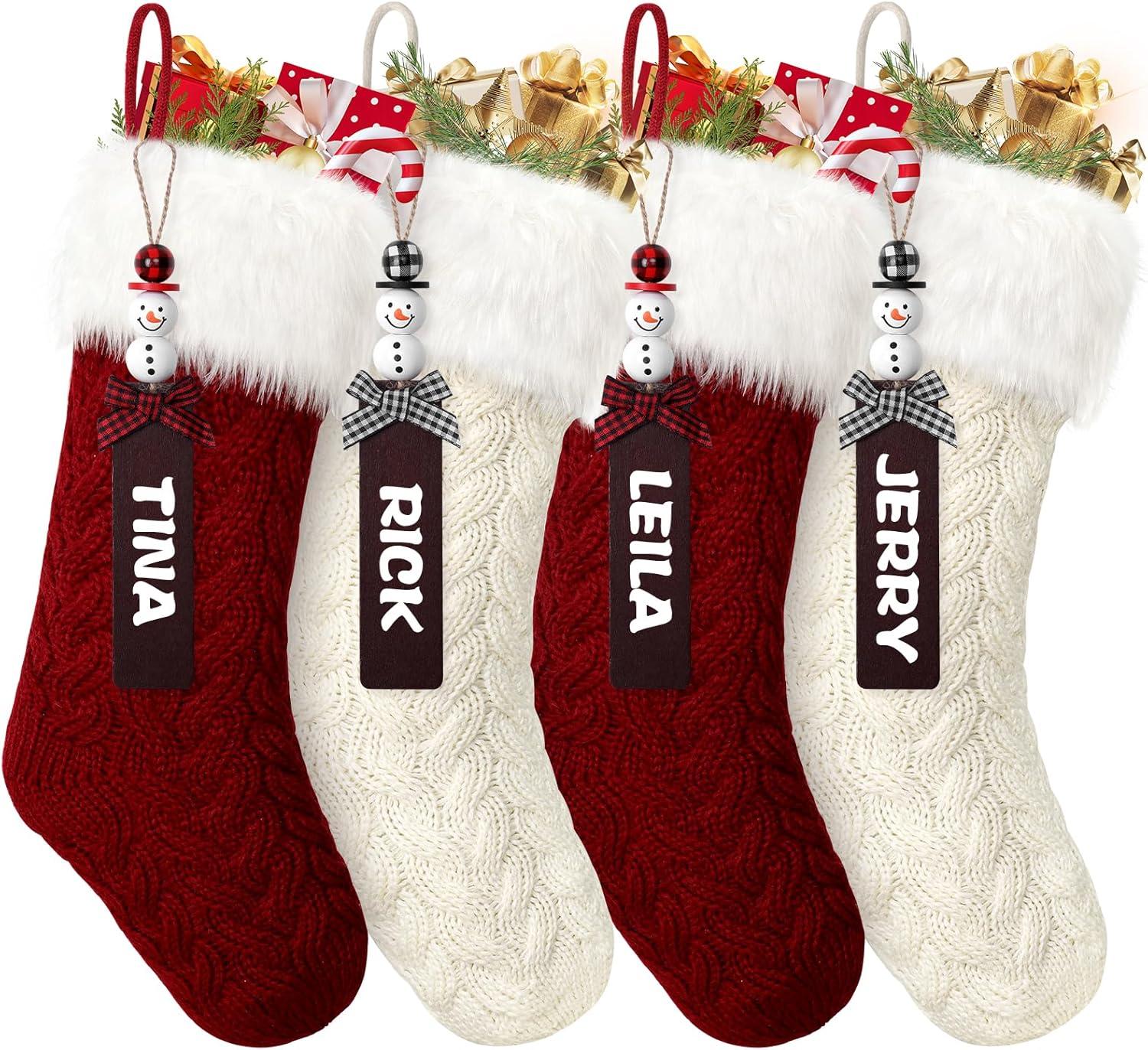 4 Pack 18" Large Knit Christmas Stockings with Name Tags