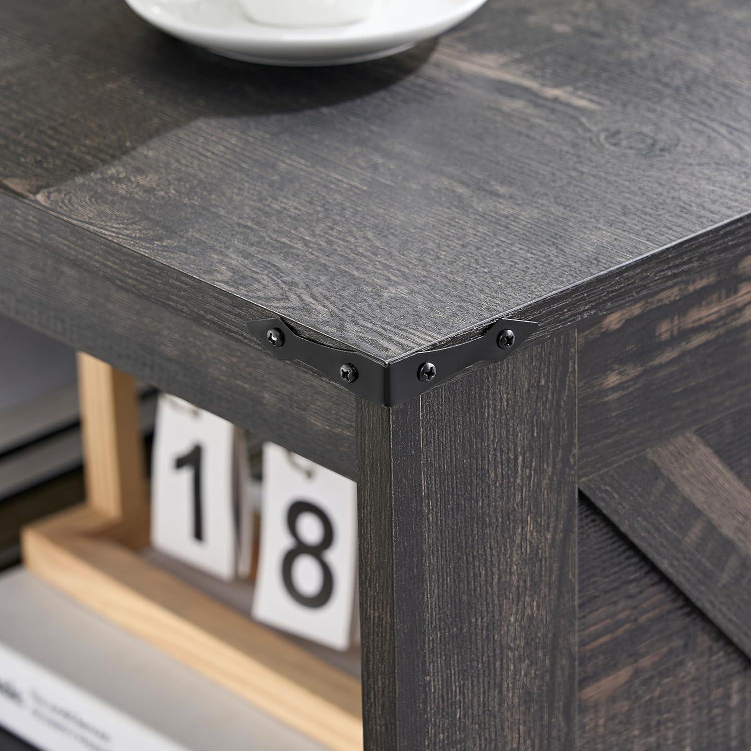 Dark Rustic Oak Square Coffee Table with Storage