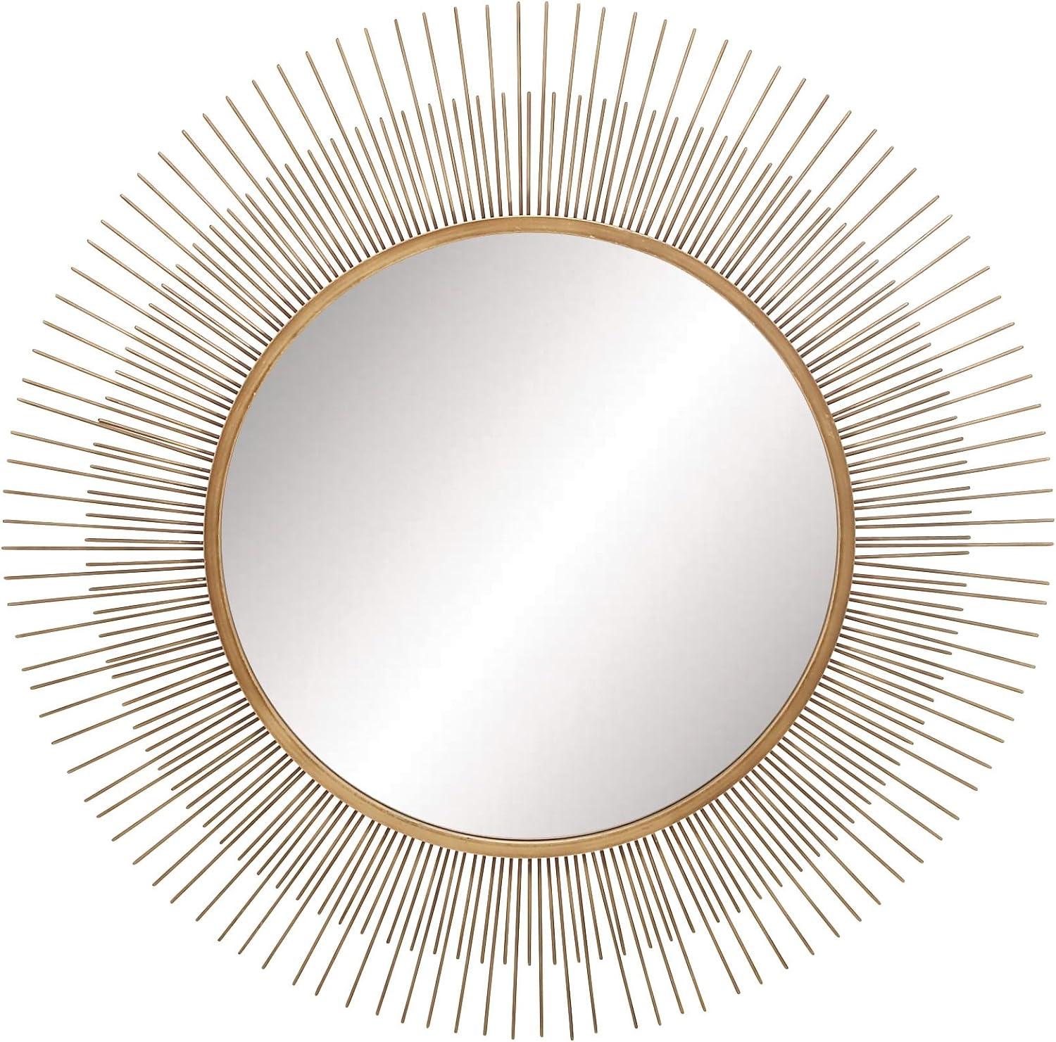 Radiant Gold Sunburst Round Wood Wall Mirror 36"
