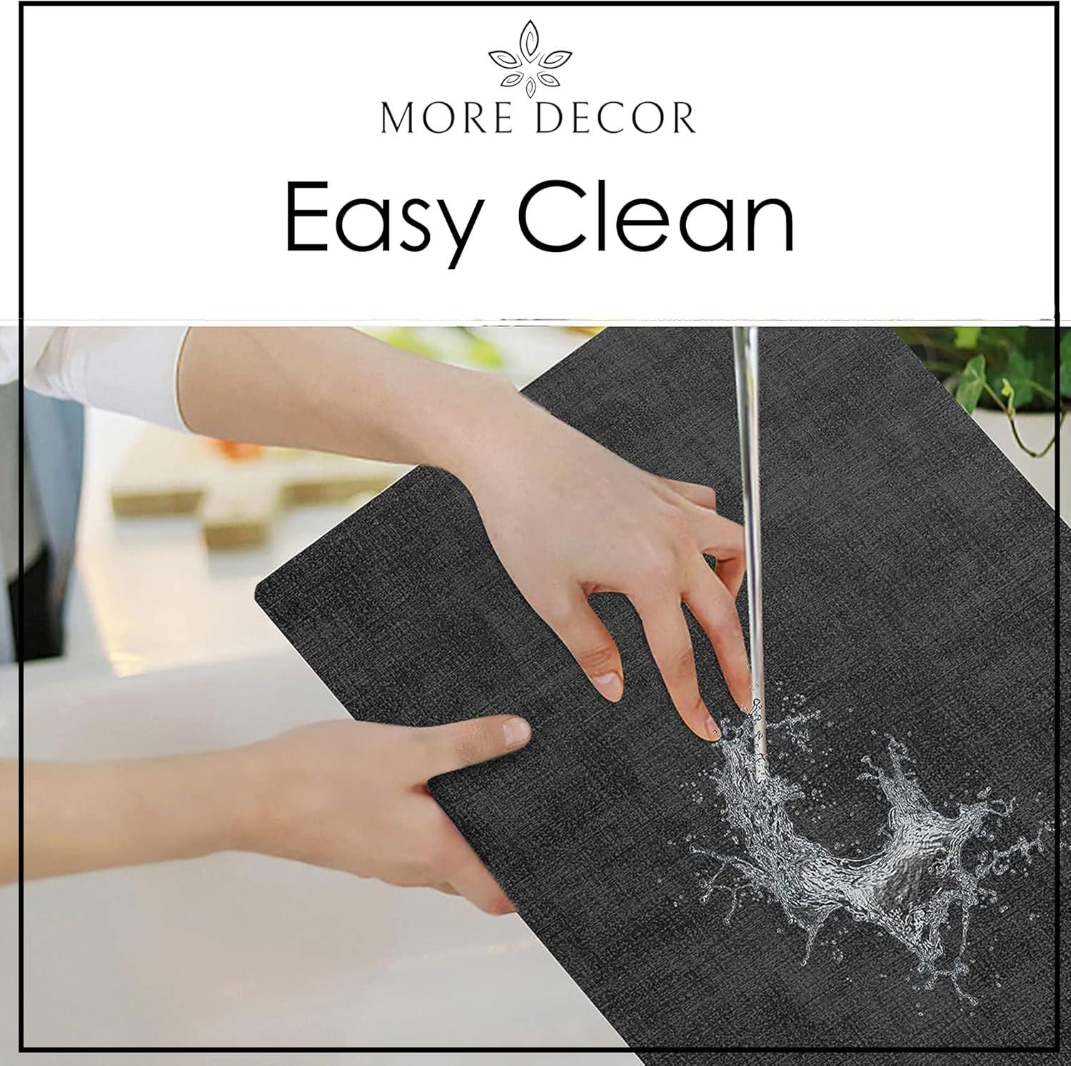 More Décor Faux Leather Placemats for Dining and Kitchen Table - Stain and Heat Resistant, Non Slip, Wipeable, Washable - Set of 6 - Dark Grey