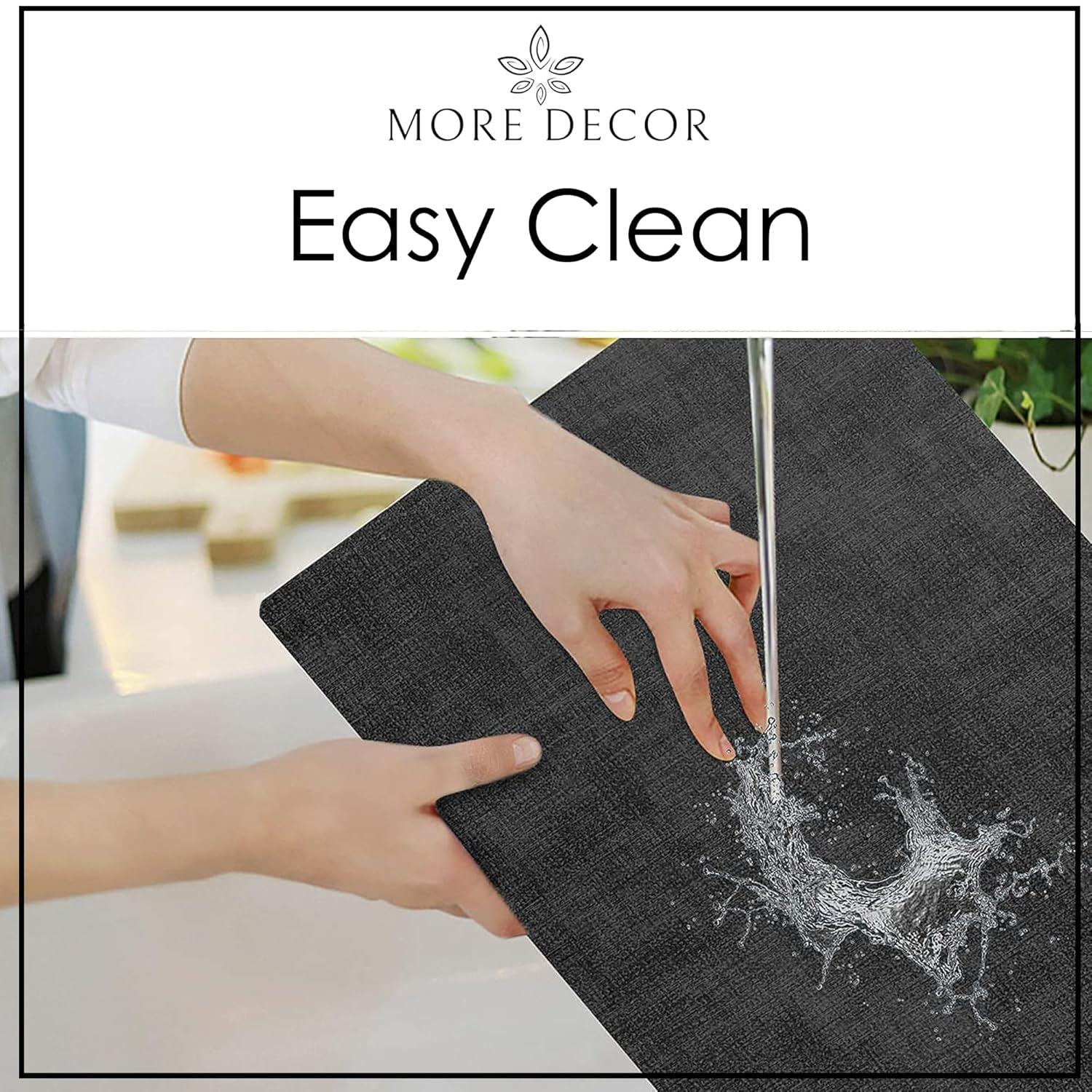 More Décor Faux Leather Placemats for Dining and Kitchen Table - Stain and Heat Resistant, Non Slip, Wipeable, Washable - Set of 6 - Dark Grey