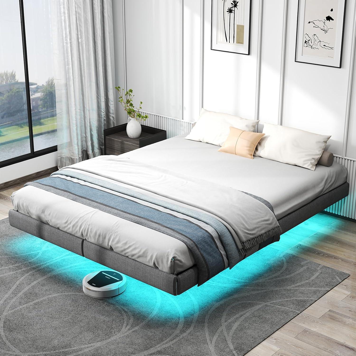 Alwyn Home Floating Bed Frame With Led Lights Metal Platform Bed, No Squeak