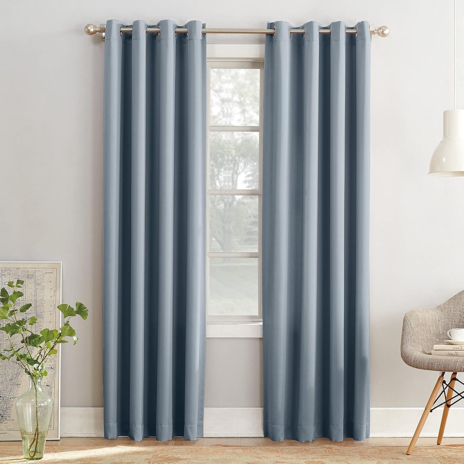 54"x63" Sun Zero Room Darkening Seymour Grommet Curtain Panel Vintage Blue: Modern Thermal Insulated, Noise Reduction
