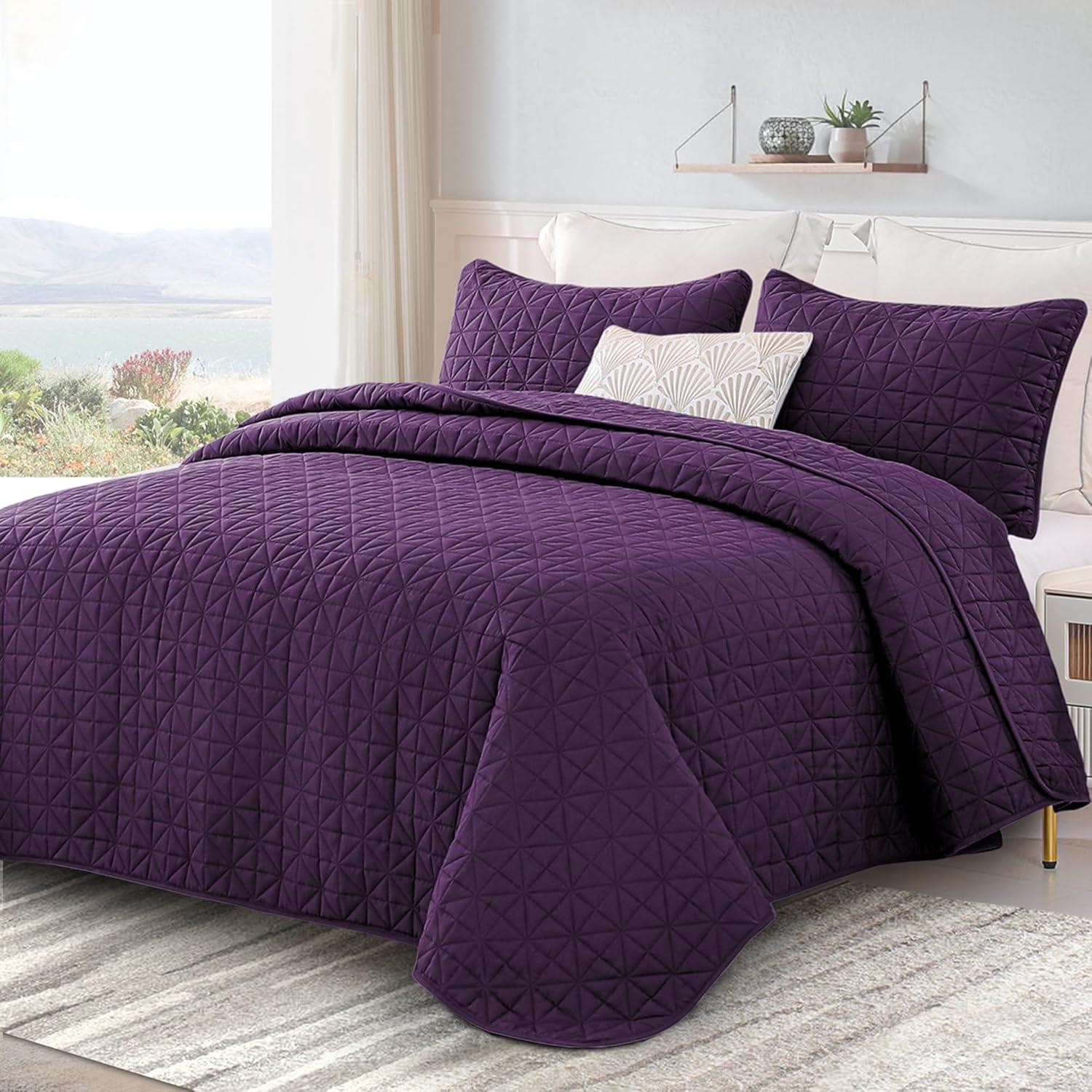 Exclusivo Mezcla Twin Quilt Bedding Set, Lightweight Soft Purple Twin Bedspreads Coverlets with Geometric Stitched Pattern