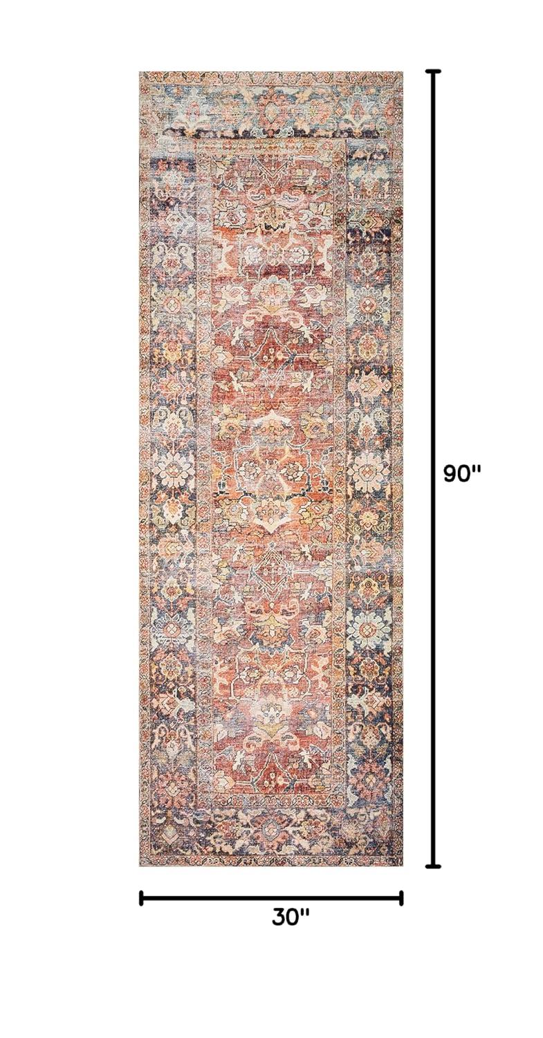 Layla Red and Marine Polyester Runner Rug