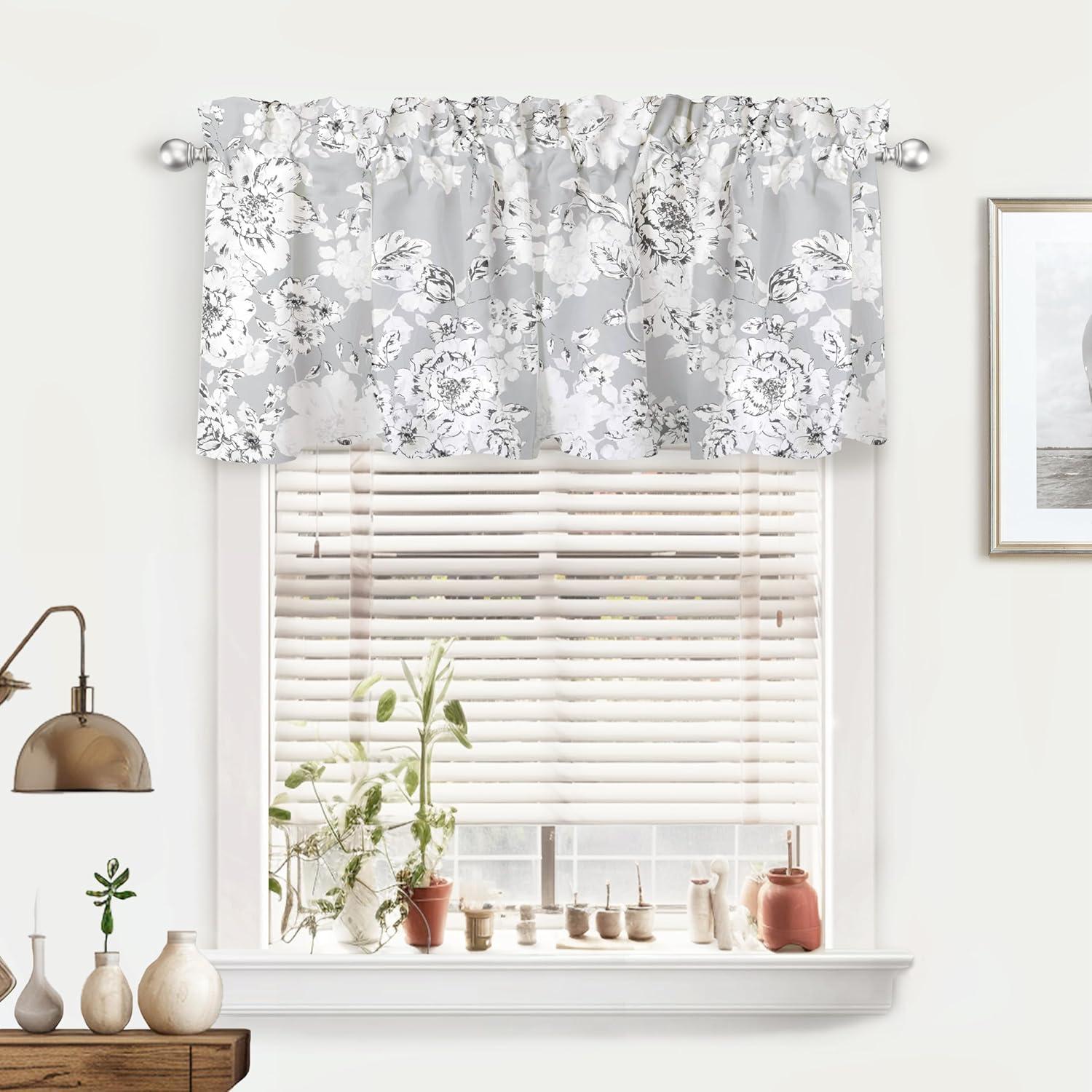 DriftAway Classic Collection Floral Rod Pocket Room Darkening Valances, 52" x 18"