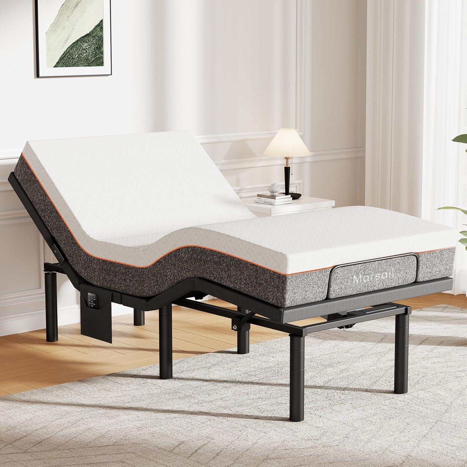 Marsail Twin XL Adjustable Bed Base Frame with 4 Height Options, Independent Head and Foot Incline, 4 USB Ports and 5 Min Assembly for Lounging, Reading, Reduce Snoring and Acid Reflux