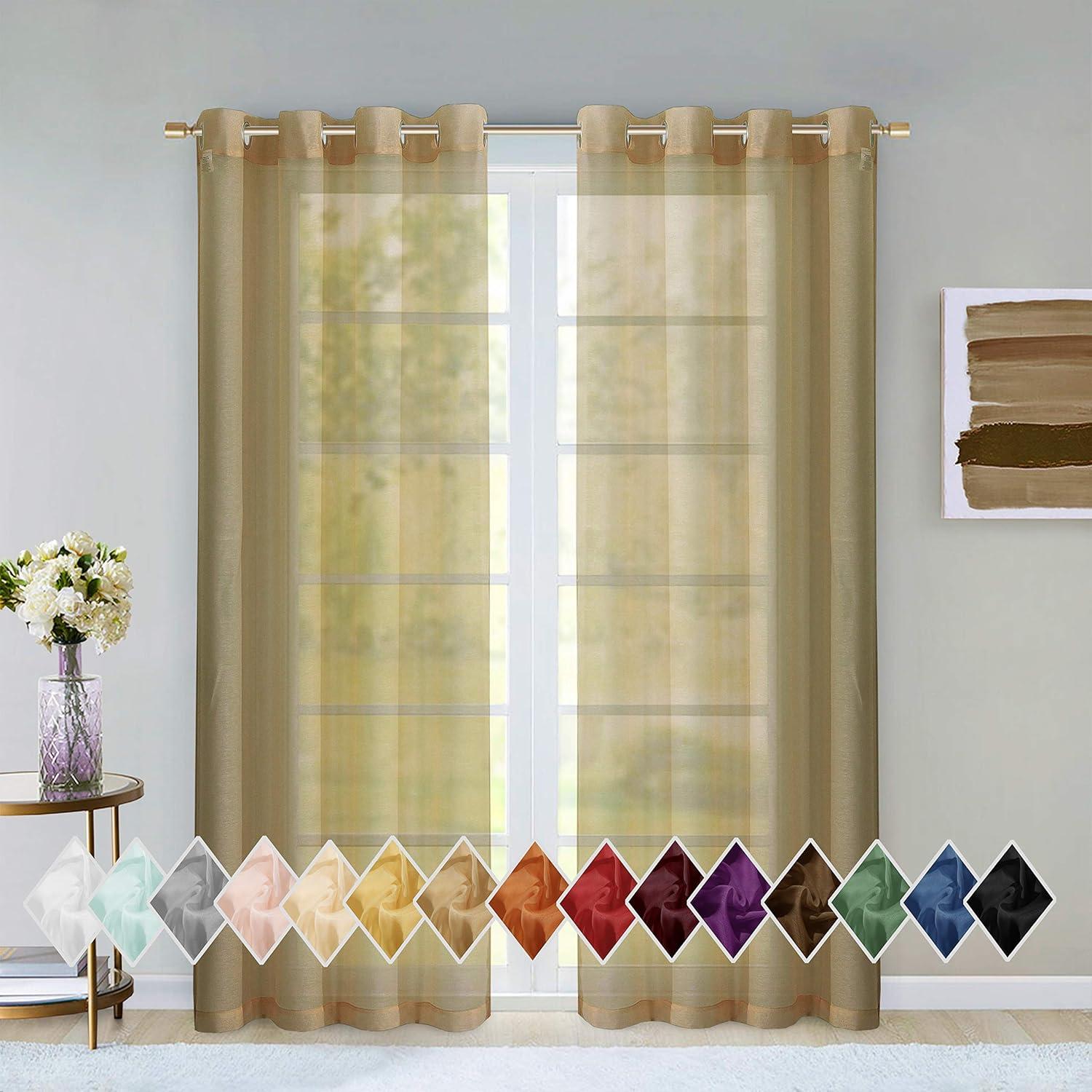 Dainty Home Sheer Window Curtains 2 Panels 54" W X 84" L (108" W) Extra Wide Linen Textured Curtains & Drapes For Living Room, Bedroom, Farmhouse Curtains, Boho Decor, Light Filtering Window Treatments With Grommets