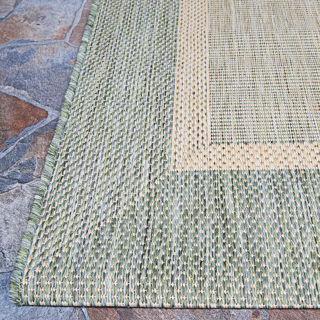 Couristan Recife Outdoor Area Rug - Stria Texture 2' X 3'7" Rectangle in Natural and Green Color, Hose Washable, Pet Friendly, Patio and Home Decor
