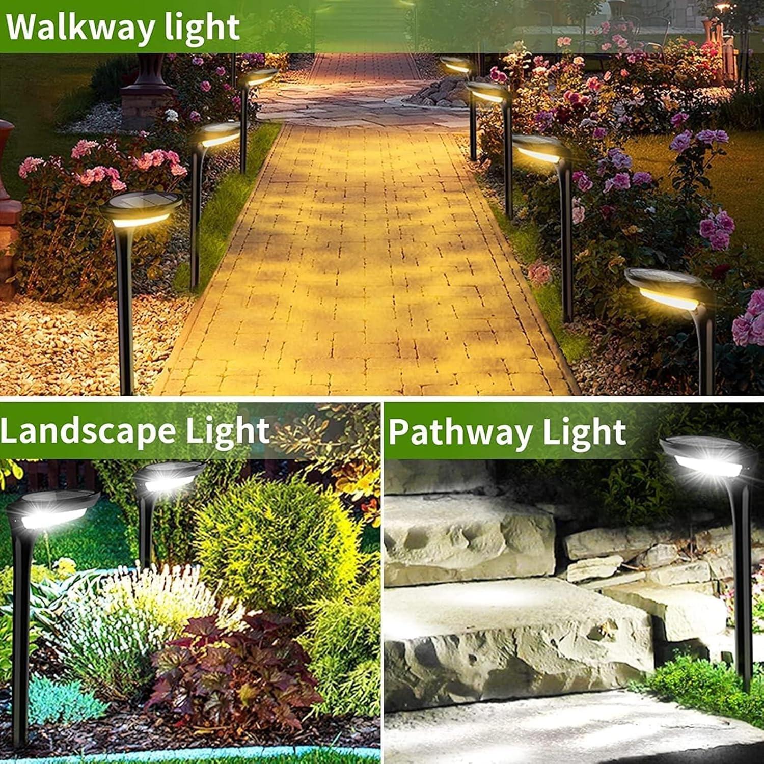 JSOT 4 Pack Solar Pathway Lights, Solar Garden Lights for Walkway, Driveway, Yard, White Light & Warm Light