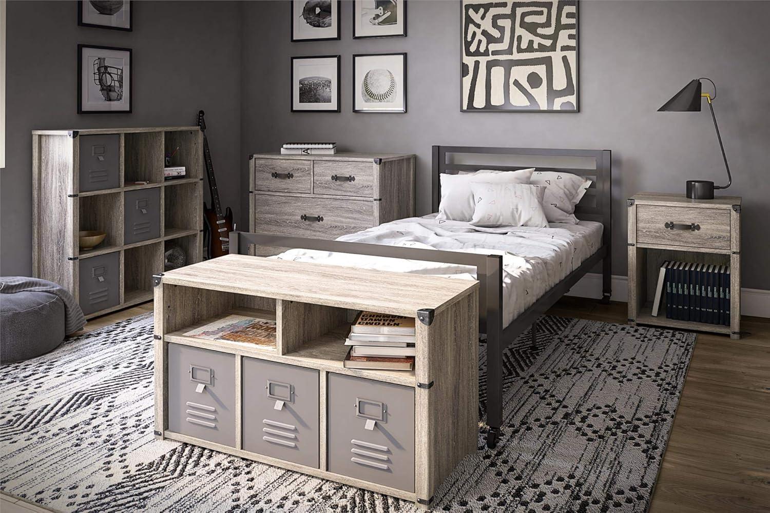 Grey Oak Industrial Nova Bedroom Storage Bench with Metal Accents