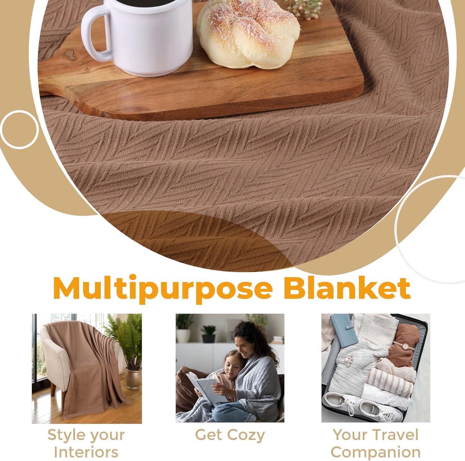 Superior Dobbyweave Knit Cotton Blanket, All Season Breathable Bed Blanket, King 90" x 108", Taupe