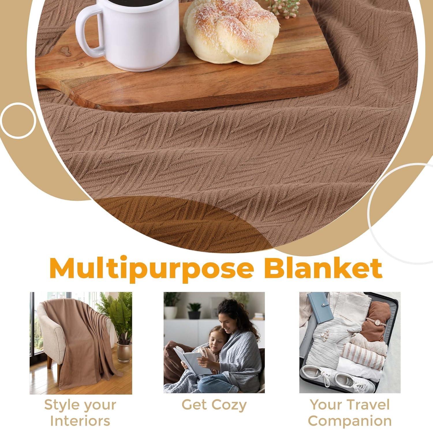 Superior Dobbyweave Knit Cotton Blanket, All Season Bed Blanket, Full/Queen 88" x 100", Taupe