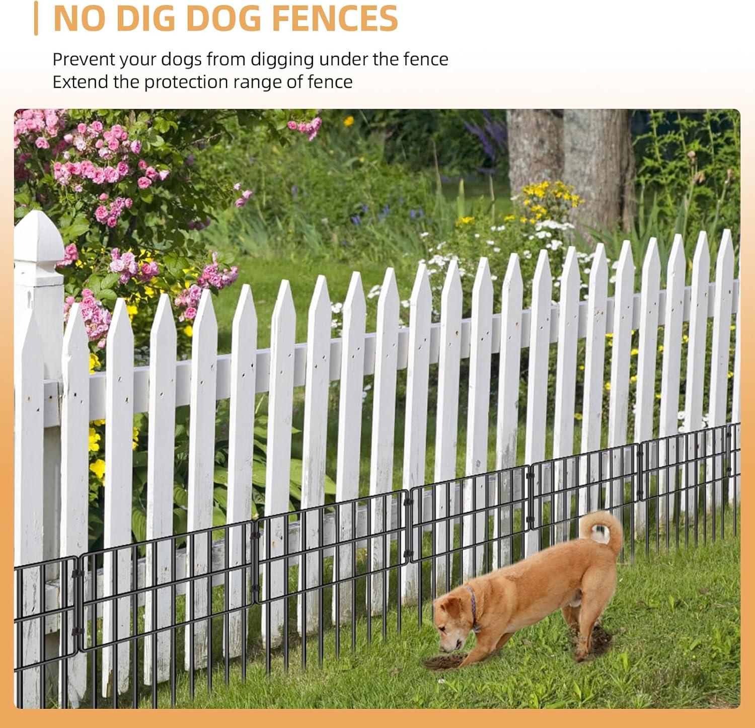 25 Pack Garden Animal Barrier Fence, 1.65inch Spike Spacing No Dig Fence, Reusable Rustproof Metal Fence Border, Dogs Rabbits Blocker Fence for Outdoor Yard, Total 27ft(L) x 17inch(H)