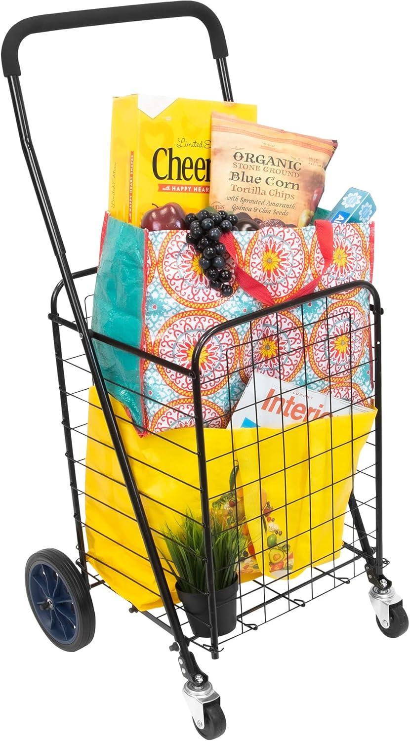 Mount-It! Rolling Utility Shopping Cart for Groceries and Other Supplies | Portable Grocery Cart Rolls Smoothly | Foldable and Easy to Store