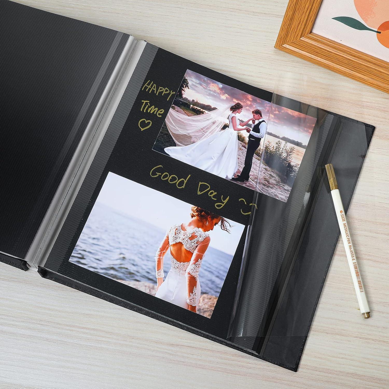 Spbapr Large Photo Album Self Adhesive Linen Cover Magnetic Scrapbook Album DIY Scrap Book 40 Black Sticky Pages for 3x5 4x6 5x7 8x10 Pictures with A Metal Pen