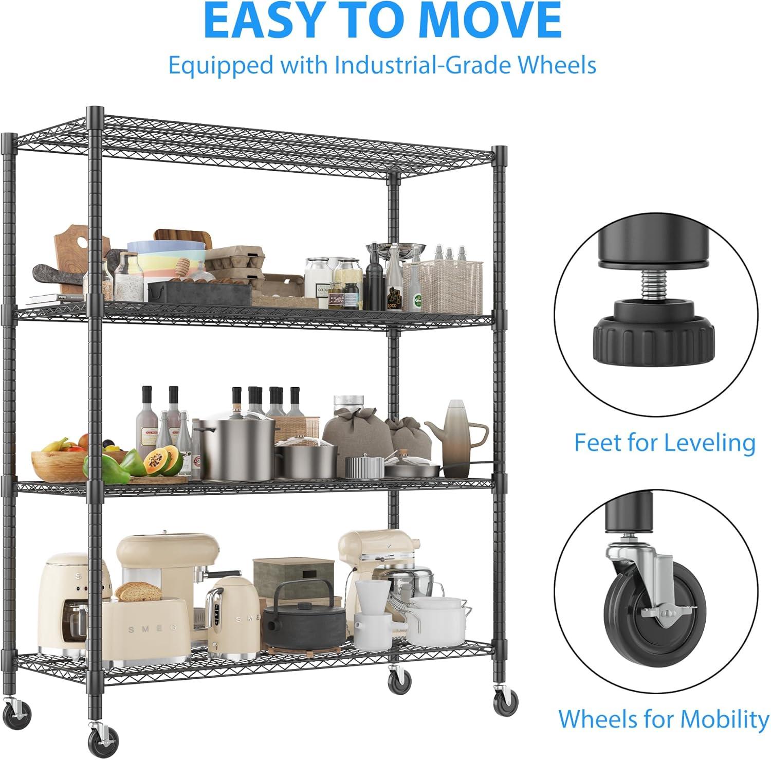 Homdox Heavy Duty Metal Shelves for Storage, 4 Tier Storage Racks and Shelving, Commercial Adjustable Wire Shelving Unit on Wheels, Garage Rack Pantry Shelves Kitchen Shelving, 24"x48"x72", Chrome