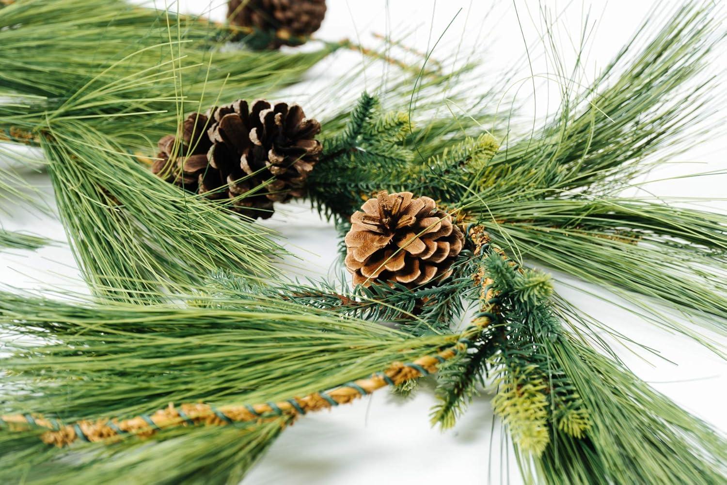 6' Artificial Long Needle Pine Garland with Pinecones