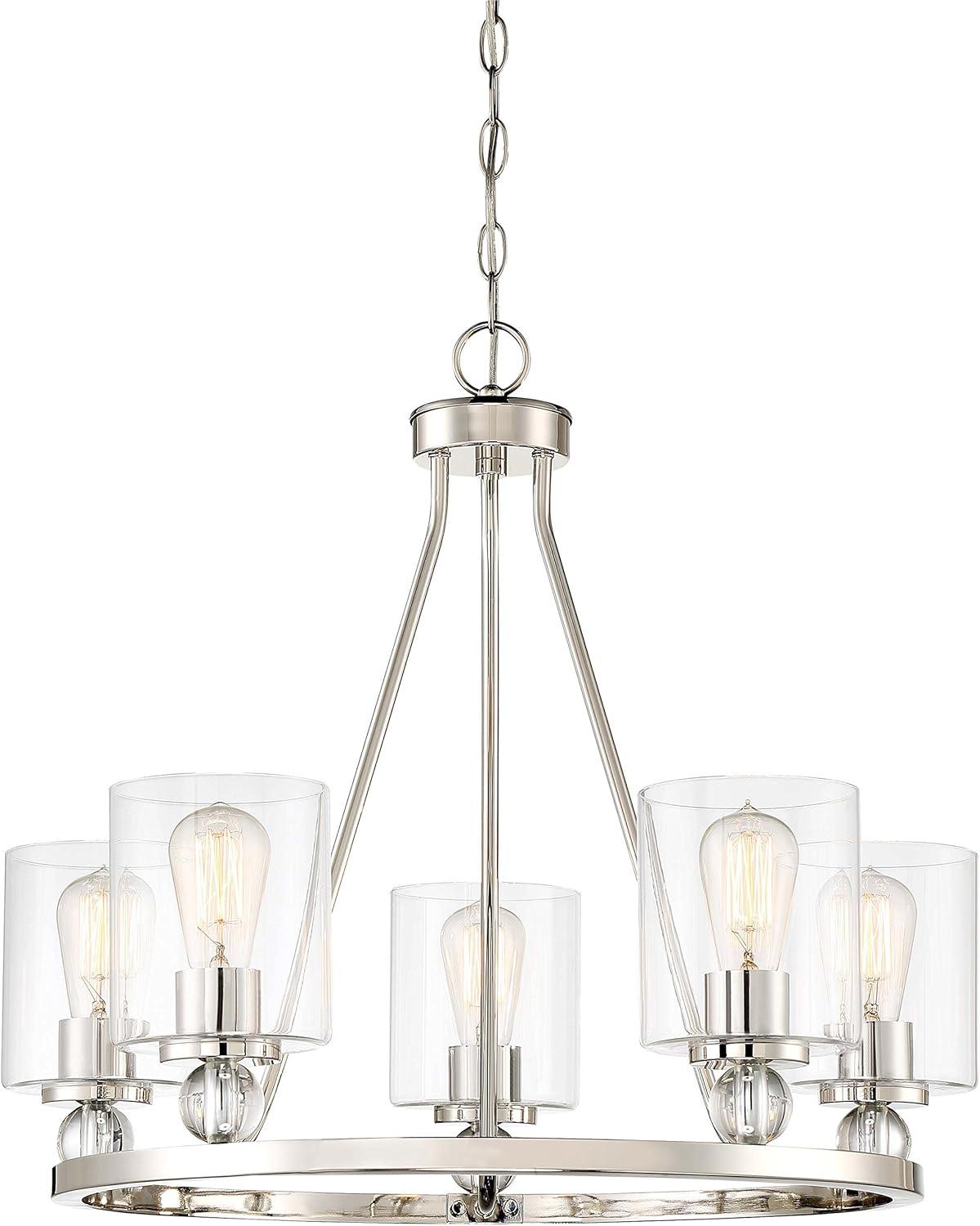 Polished Nickel and Clear Glass 5-Light Chandelier