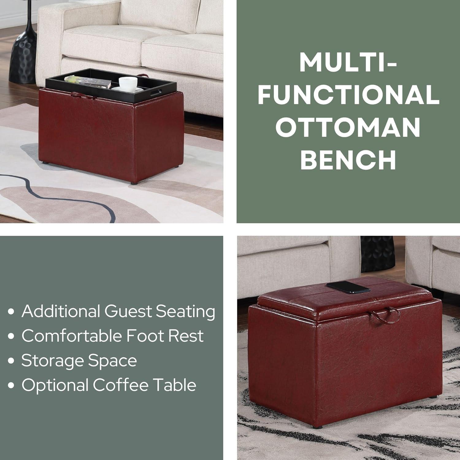 Designs4Comfort Accent Storage Ottoman, Burgundy Faux Leather