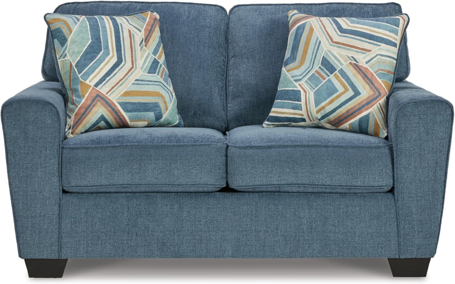 Cashton Contemporary Blue Fabric Loveseat with Removable Cushions