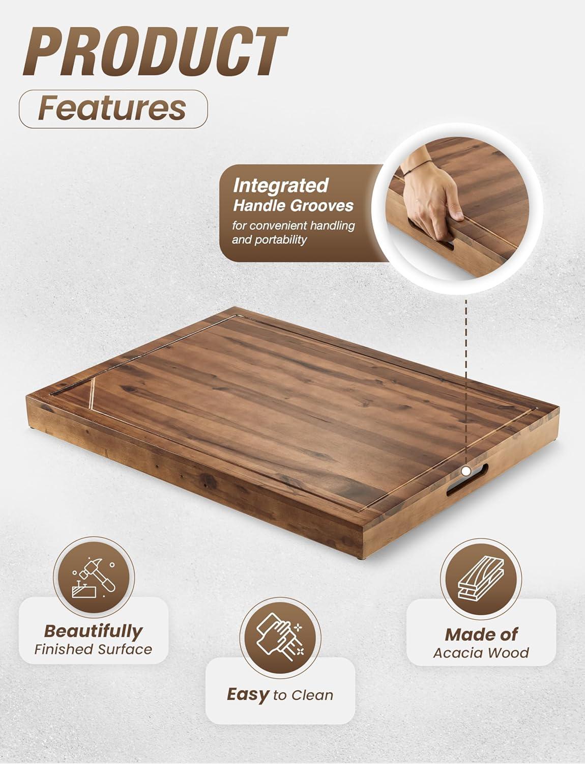 Acacia Wood Stove Top Cover with Metal Handles
