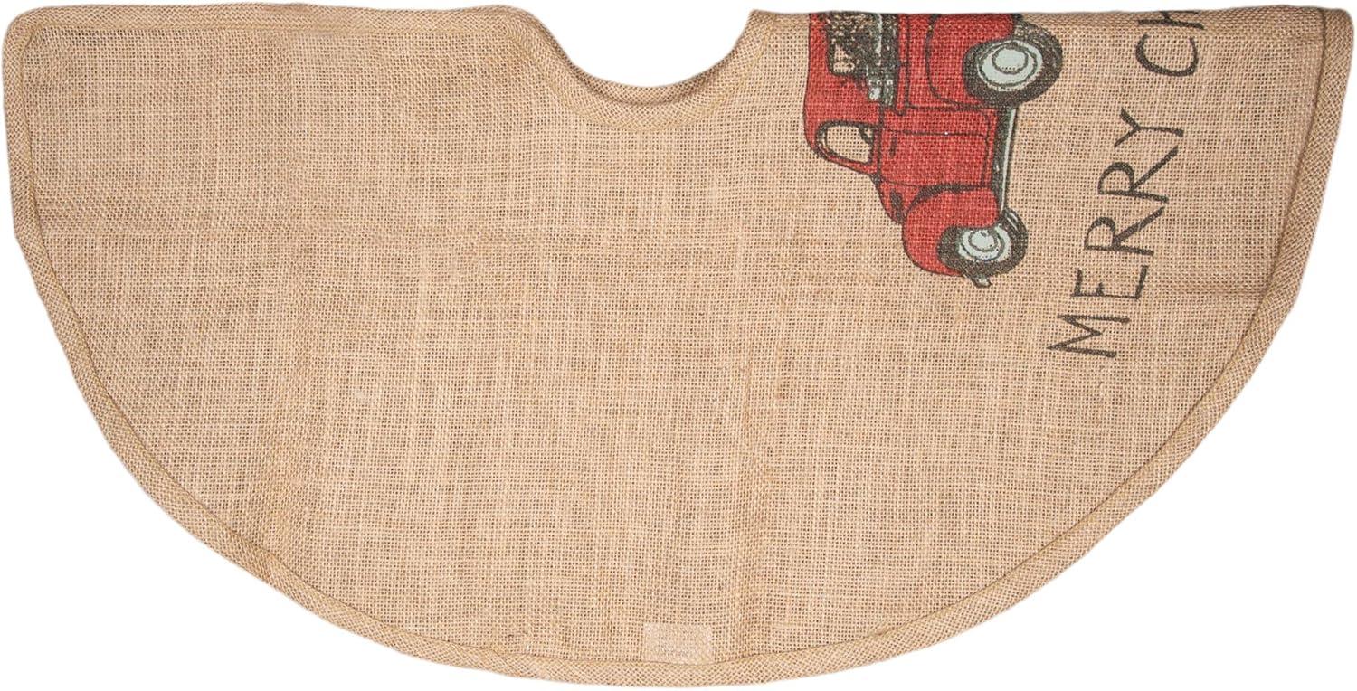 Vintage Red Truck Burlap Christmas Tree Skirt, 24 Inches