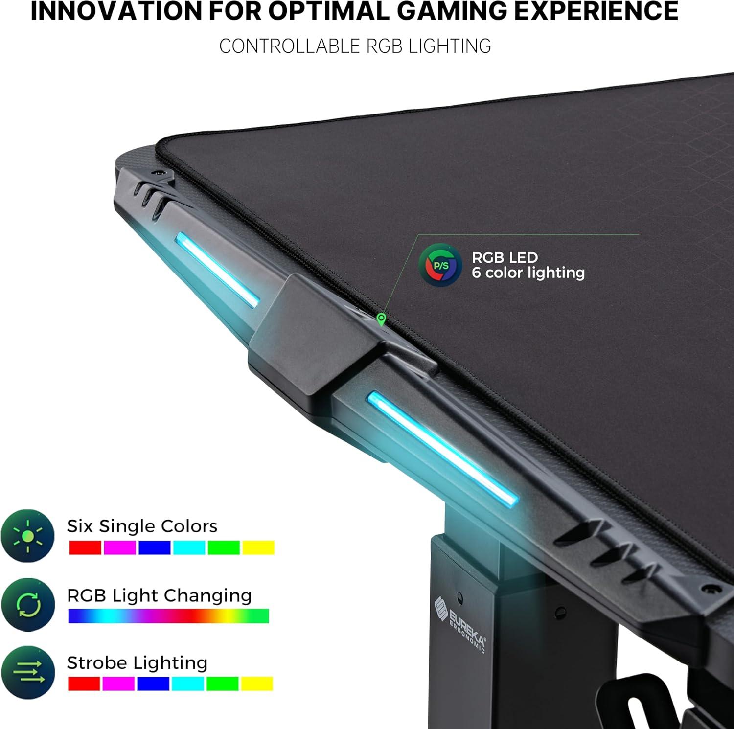 Gaming Standing Desk with RGB Lighting,65" W x 27.5" D x 29'' - 48.5" H