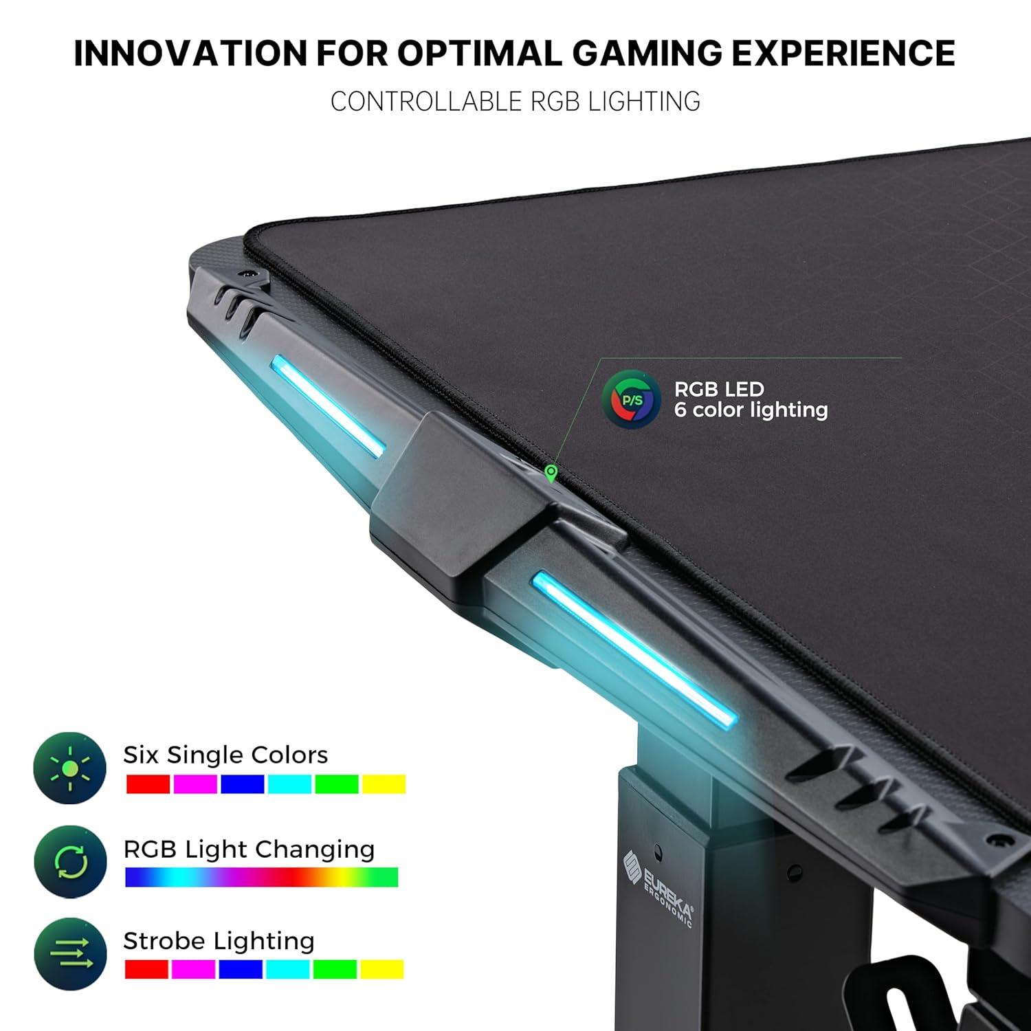 Gaming Standing Desk with RGB Lighting,65" W x 27.5" D x 29'' - 48.5" H