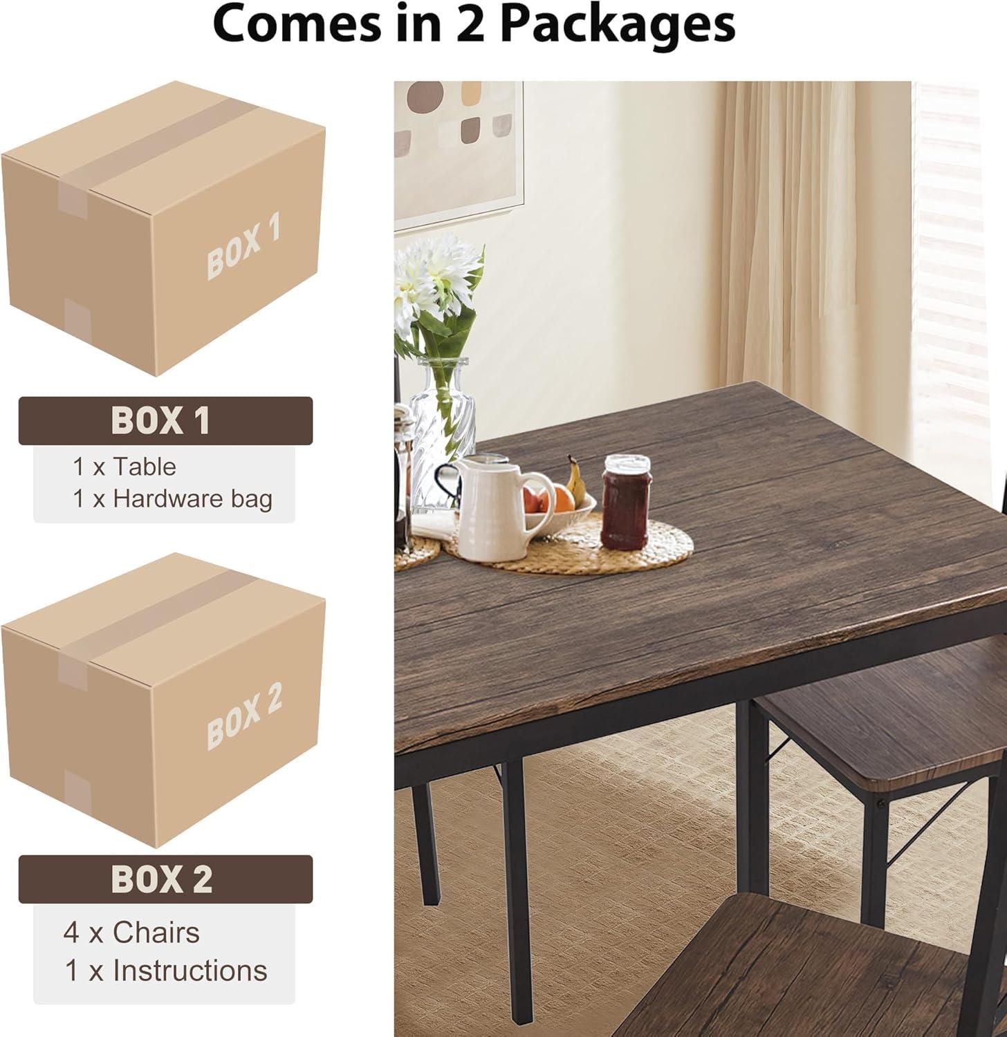 5 Piece Dining Table Set Kitchen Table and Chairs for 4 Industrial Style Dining Room & Kitchen,1 Table & 4 Chairs,Stainless Metal Frame